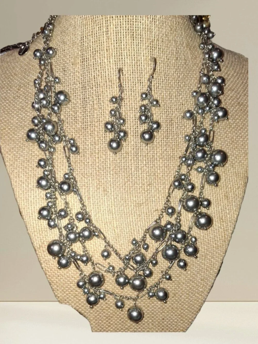 Talbots Necklace earrings Set silver multirow fauxPearl silverTone Women Jewelry